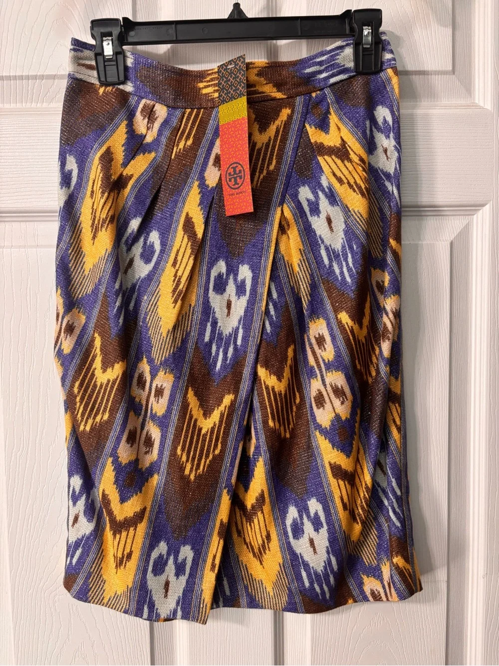 NWT Tory Burch Jemima Tribal Metallic Ikat Pleated Linen Tulip Skirt Size 2 $295